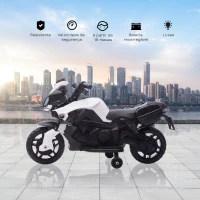 HOMCOM Moto Elétrica 6V com Faróis Buzina 2 Rodas de Equilibrio Velocidade Máx. de 3km/h 88,5x42,5x49cm Branco(m-7)