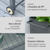 Outsunny Huerto Urbano Jardinera Elevada de Metal Cama de Jardín con Ruedas Asa Lateral y Estante Inferior para Cultivo Plantas Hortalizas Flores 104x39x80 cm Gris(m-5)