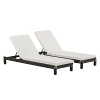Outsunny Conjunto de 2 Tumbonas de Jardín Tumbonas de Ratán PE Reclinable en 5 Posiciones para Terraza Patio 196x65x22 cm Marrón(m-1)