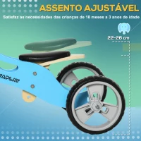 AIYAPLAY Bicicleta sem Pedais de Madeira 2 em 1 Triciclo Infantil com Assento Ajustável de 22-26cm 60x38x38cm Azul(m-6)