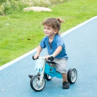 AIYAPLAY Bicicleta sem Pedais de Madeira 2 em 1 Triciclo Infantil com Assento Ajustável de 22-26cm 60x38x38cm Azul(m-4)