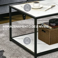 HOMCOM Mesa de Centro com Bancada de Imitação a Mármore e Estrutura de Aço 120x60x46cm Branco e Preto(m-6)