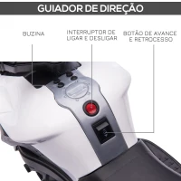 HOMCOM Moto Elétrica 6V com Faróis Buzina 2 Rodas de Equilibrio Velocidade Máx. de 3km/h 88,5x42,5x49cm Branco(m-4)