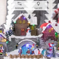 HOMCOM Aldeia de Natal Cena Decorativa de Natal Iluminada com Luzes LED Árvore Giratória e Pista de Patinagem 32x25,5x24cm Multicor(m-7)