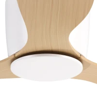 HOMCOM Ventilador de Techo sin Luz Motor DC Ø132x18 cm con Mando a Distancia 3 Aspas Reversibles 6 Velocidades y Temporizador Silencioso para Dormitorio Salón Comedor Blanco y Natural(m-8)