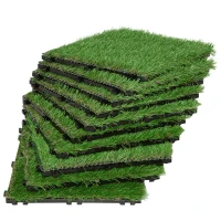 Outsunny 10 Baldosas de Césped Artificial 30x30 cm con Altura de Hierba 25mm Hierba Sintética de Exterior Verde(m-11)