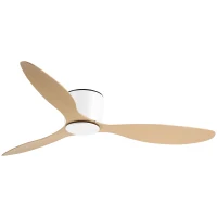 HOMCOM Ventilador de Techo sin Luz Motor DC Ø132x18 cm con Mando a Distancia 3 Aspas Reversibles 6 Velocidades y Temporizador Silencioso para Dormitorio Salón Comedor Blanco y Natural(m-1)