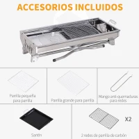Outsunny Barbacoa de Carbón Portátil Parrilla de Carbón Plegable Barbacoa de BBQ Vegetal al Aire Libre Facil de Llevar para Exterior Acampada Picnic 104x33x70cm(m-6)