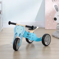 AIYAPLAY Bicicleta sem Pedais de Madeira 2 em 1 Triciclo Infantil com Assento Ajustável de 22-26cm 60x38x38cm Azul(m-2)