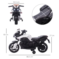 HOMCOM Moto Elétrica 6V com Faróis Buzina 2 Rodas de Equilibrio Velocidade Máx. de 3km/h 88,5x42,5x49cm Branco(m-3)