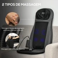 HOMCOM Massageador de Assento com Aquecimento Tapete de Massagem Shiatsu com Controlo Remoto 8 Motores de Vibração 45x39x78cm Preto(m-4)