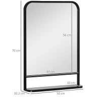 HOMCOM Espelho Decorativo de Parede 70x50cm Espelho Retangular de Metal com Prateleira de Armazenamento Estilo Moderno Preto(m-3)