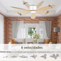 HOMCOM Ventilador de Techo sin Luz Motor DC Ø132x18 cm con Mando a Distancia 3 Aspas Reversibles 6 Velocidades y Temporizador Silencioso para Dormitorio Salón Comedor Blanco y Natural(m-4)