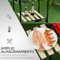 Outsunny Barbacoa de Carbón Picnic con Estantes de Madera Parrillas Asador BBQ Patio Acampada Multifuncional Parilla de Carbón Vegetal 98x49x81cm con Ruedas(m-5)
