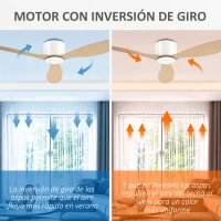 HOMCOM Ventilador de Techo sin Luz Motor DC Ø132x18 cm con Mando a Distancia 3 Aspas Reversibles 6 Velocidades y Temporizador Silencioso para Dormitorio Salón Comedor Blanco y Natural(m-5)