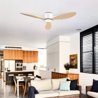 HOMCOM Ventilador de Techo sin Luz Motor DC Ø132x18 cm con Mando a Distancia 3 Aspas Reversibles 6 Velocidades y Temporizador Silencioso para Dormitorio Salón Comedor Blanco y Natural(m-9)