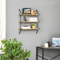 HOMCOM Estante de Parede de 3 Níveis Estante Flutuante de Madeira para Sala de Estar Dormitório Cozinha Sala de Jantar 51x15x63,5cm Madeira(m-2)