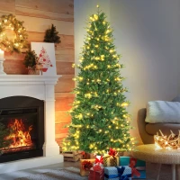 HOMCOM Árvore de Natal Artificial Altura 228cm Ignífugo com 2310 Ramos 400 Luces LED Folhas de PVC Ø96x228 cm Verde(m-9)