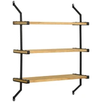 HOMCOM Estante de Parede de 3 Níveis Estante Flutuante de Madeira para Sala de Estar Dormitório Cozinha Sala de Jantar 51x15x63,5cm Madeira(m-10)