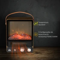 HOMCOM Lareira Elétrica 750W/1500W com Efeito de Chama Realista e Proteção contra Superaquecimento 30,3x17,5x37,4cm Nogueira(m-6)