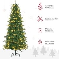 HOMCOM Árvore de Natal Artificial Altura 228cm Ignífugo com 2310 Ramos 400 Luces LED Folhas de PVC Ø96x228 cm Verde(m-5)