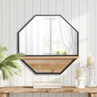 HOMCOM Espelho Decorativo de Parede 61x61cm Espelho Octógono com Prateleira de Armazenamento para Sala de Estar Entrada Preto(m-2)