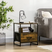 HOMCOM Mesa de Cabeceira com 1 Gaveta de Tecido Dobrável e Prateleira Aberta Mesa Auxiliar 45x40x50,5cm Marrom Rústico(m-2)