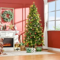 HOMCOM Árvore de Natal Artificial Altura 228cm Ignífugo com 2310 Ramos 400 Luces LED Folhas de PVC Ø96x228 cm Verde(m-4)