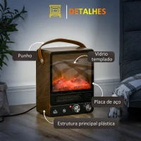 HOMCOM Lareira Elétrica 750W/1500W com Efeito de Chama Realista e Proteção contra Superaquecimento 30,3x17,5x37,4cm Nogueira(m-8)
