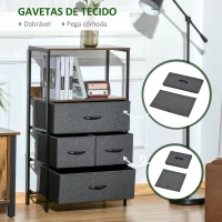 HOMCOM Cómoda com 4 Gavetas Dobráveis e Prateleira Aberta Cómoda com Gavetas de Tecido Anti-Tombo 58x29x103cm Marrom e Cinza(m-6)
