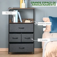 HOMCOM Cómoda com 4 Gavetas Dobráveis e Prateleira Aberta Cómoda com Gavetas de Tecido Anti-Tombo 58x29x103cm Marrom e Cinza(m-5)