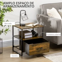 HOMCOM Mesa de Cabeceira com 1 Gaveta de Tecido Dobrável e Prateleira Aberta Mesa Auxiliar 45x40x50,5cm Marrom Rústico(m-5)