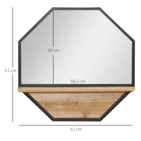 HOMCOM Espelho Decorativo de Parede 61x61cm Espelho Octógono com Prateleira de Armazenamento para Sala de Estar Entrada Preto(m-3)