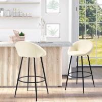 HOMCOM Conjunto de 2 Bancos Altos de Cozinha Estofados em PU Bancos de Bar com Base Antiderrapante e Apoio para os Pés 54x48,5x96cm Creme(m-2)