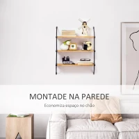 HOMCOM Estante de Parede de 3 Níveis Estante Flutuante de Madeira para Sala de Estar Dormitório Cozinha Sala de Jantar 51x15x63,5cm Madeira(m-5)