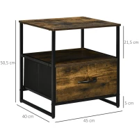 HOMCOM Mesa de Cabeceira com 1 Gaveta de Tecido Dobrável e Prateleira Aberta Mesa Auxiliar 45x40x50,5cm Marrom Rústico(m-3)