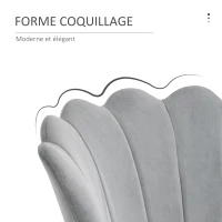 HOMCOM Fauteuil coquillage chaise coiffeuse fauteuil en velours fauteuil de salon avec pieds en métal doré pour salon chambre et salle à manger 67l x 64P x 77H cm gris(m-5)