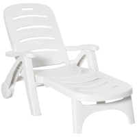 Outsunny Outdoor Folding Sun Lounger Recliner on Wheels w/ 5-Position Backrest, White