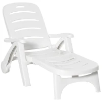 Outsunny Outdoor Folding Sun Lounger Recliner on Wheels w/ 5-Position Backrest, White(m-1)