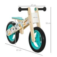 AIYAPLAY Bicicleta sem Pedais de Madeira com Assento Ajustável 34-40cm Bicicleta de Equilíbrio Infantil  87x37x50cm Turquesa(m-3)