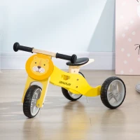 AIYAPLAY Bicicleta sem Pedais de Madeira 2 em 1 Triciclo Infantil com Assento Ajustável de 22-26cm 60x38x38cm Amarelo(m-2)