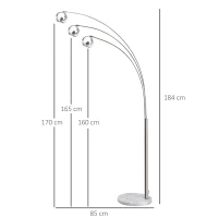 HOMCOM 3-Branch Futuristic Floor Lamp Metal Frame Multi-Light Shade Adjustable Rotating w/ Marble Base, 198cm, Silver(m-3)