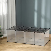 PawHut DIY Pet Playpen with Door Bottom 28 Panels Small Animal Cage for Guinea Pigs, Rabbit, Chinchilla, Hamsters, Transparent(m-11)