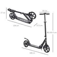 HOMCOM Foldable Kick Scooter w/ Adjustable Handlebar, Rear Brake, 20cm Big Solid Wheels and Shock Absorption System, Lightweight Portable Push Scooter for 14+ Teens Adult Kids(m-3)