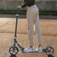 HOMCOM Foldable Kick Scooter w/ Adjustable Handlebar, Rear Brake, 20cm Big Solid Wheels and Shock Absorption System, Lightweight Portable Push Scooter for 14+ Teens Adult Kids(m-10)