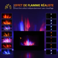 HOMCOM Cheminée électrique Murale LED 7 Effets Flammes + 7 Couleurs Ambiance + Galets télécommande Thermostat 1000-2000 W minuterie Noir(m-6)
