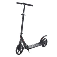 HOMCOM Foldable Kick Scooter w/ Adjustable Handlebar, Rear Brake, 20cm Big Solid Wheels and Shock Absorption System, Lightweight Portable Push Scooter for 14+ Teens Adult Kids(m-11)