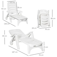 Outsunny Outdoor Folding Sun Lounger Recliner on Wheels w/ 5-Position Backrest, White(m-3)