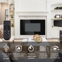 HOMCOM Cheminée électrique Murale LED 7 Effets Flammes + 7 Couleurs Ambiance + Galets télécommande Thermostat 1000-2000 W minuterie Noir(m-7)