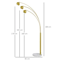 HOMCOM 3-Branch Futuristic Floor Lamp Metal Frame Multi-Light Shade Adjustable Rotating w/ Marble Base, 198cm, Gold(m-3)